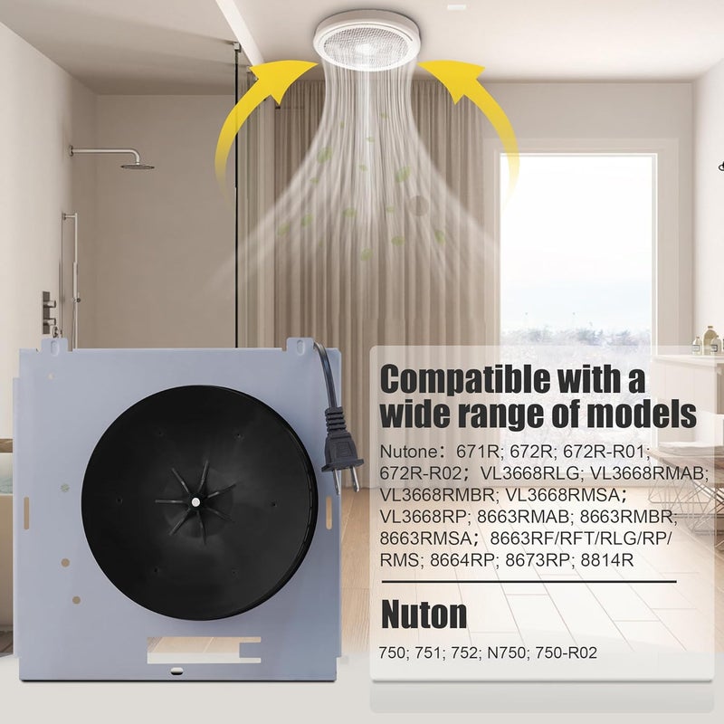 Techni Edge 8663RP B Unit for NuTone, 8664RP B Unit 100CFM Fan, Motor Assembly S97017705 Replacement Fan for 671R, 672R, Broan 750, 751, 752, 8.98″x8.98″x3.5″ Suitable for inner boxes with a depth less than 2.90” - Image 5